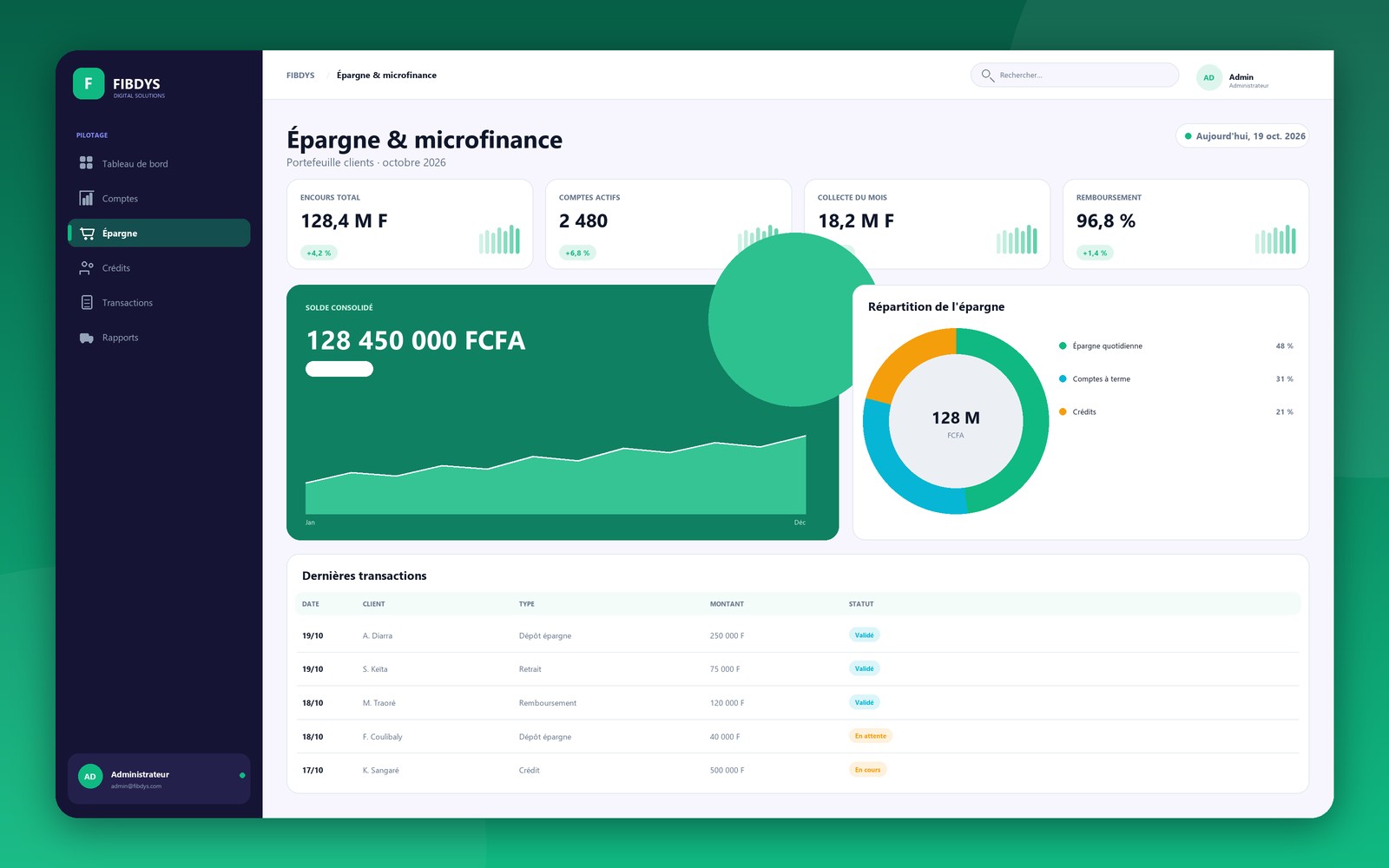 Interface de la solution Daily Savings Account