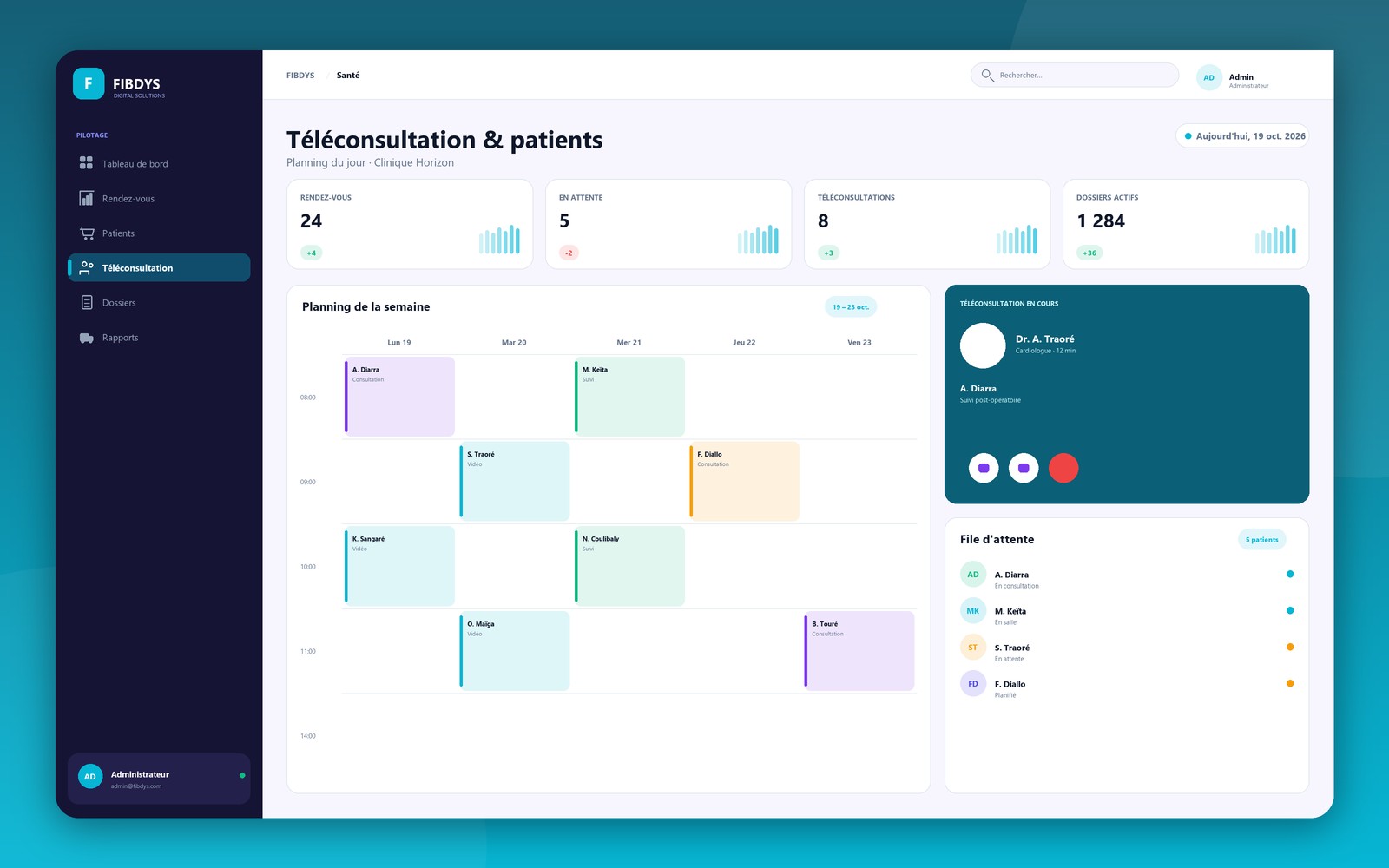 Interface de gestion — secteur Santé
