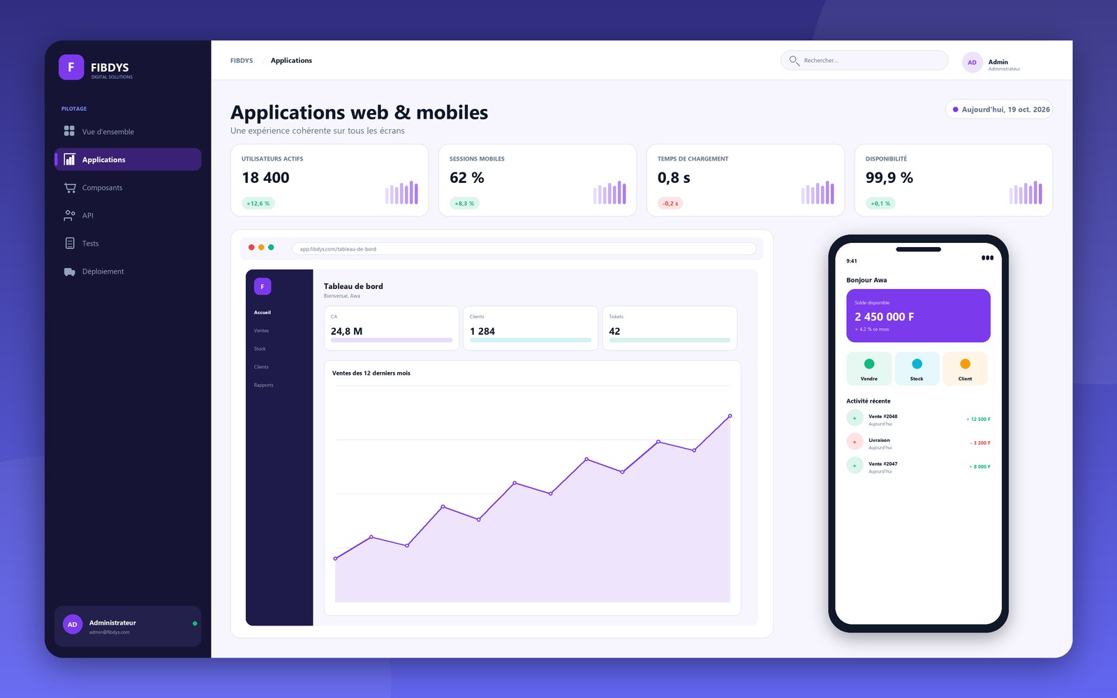 Interface de la solution Applications web & mobiles
